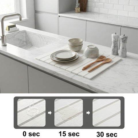 CYROXIS rapid-drying mat absorbs water quickly, keeping the sink area neat.