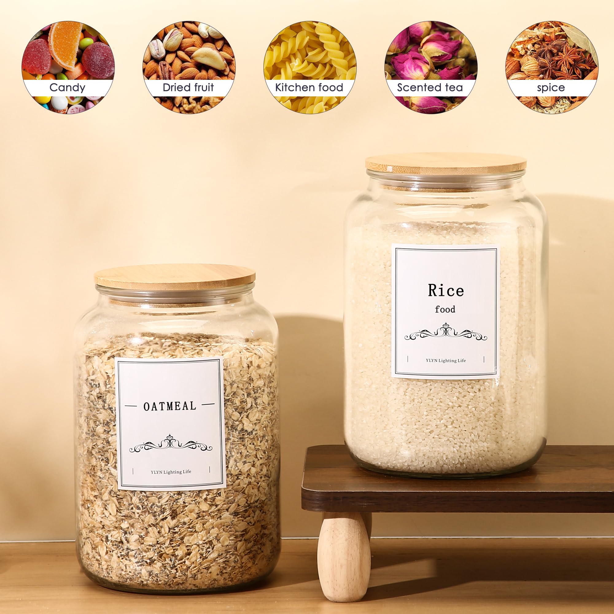 CYYKDA flour storage jar with bamboo lid for easy scooping.