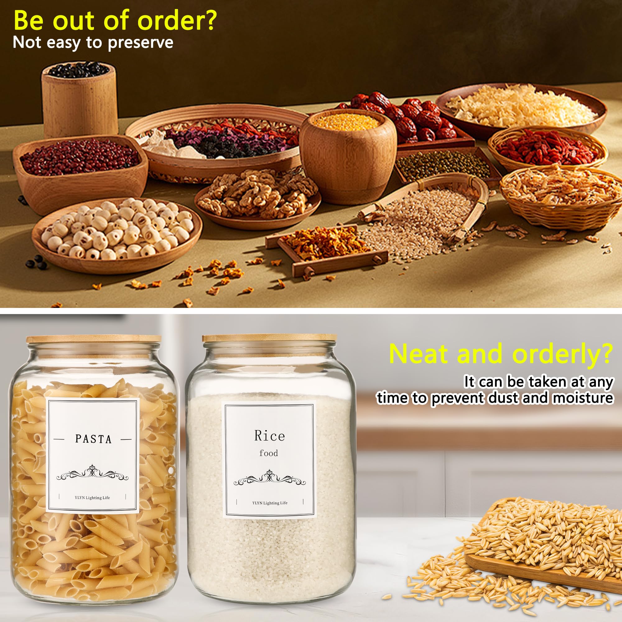 CYYKDA glass storage canister with bamboo lid for pantry organization.