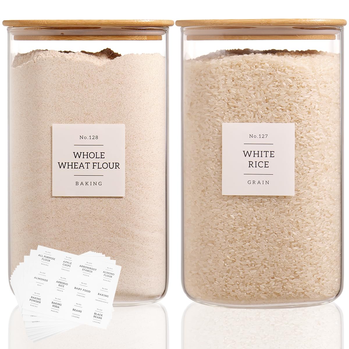CZDYSM 2-pack square glass containers for flour and sugar with clear visibility