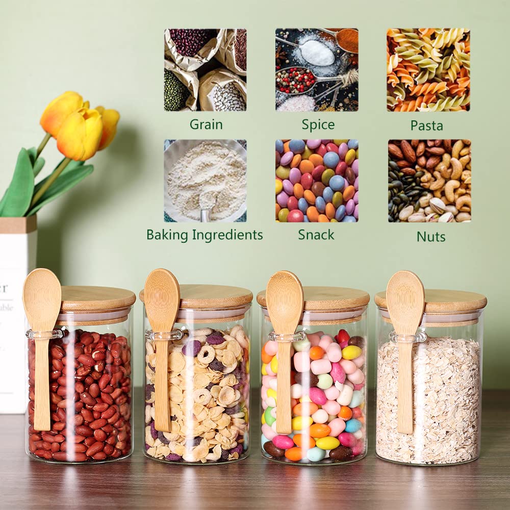 CZFWin glass jars for dry and wet foods neatly organized in the pantry