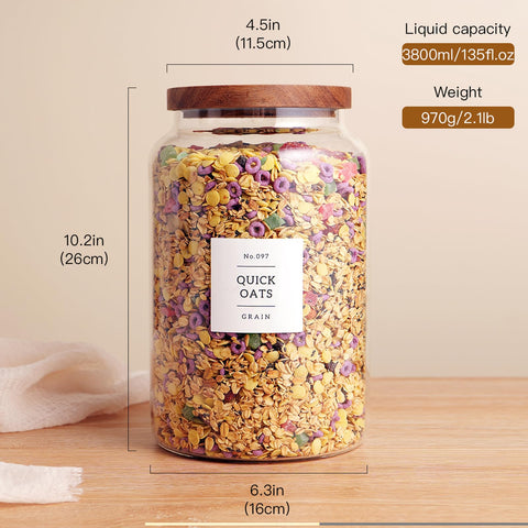 CZHQSMZ 1-gallon glass sugar container with bamboo lid for freshness and organization.