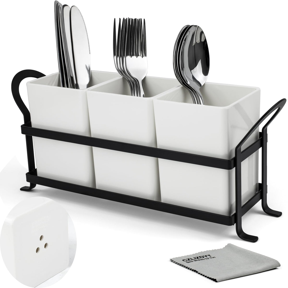 Czlizdyt cutlery holder with drain holes on a clean kitchen counter