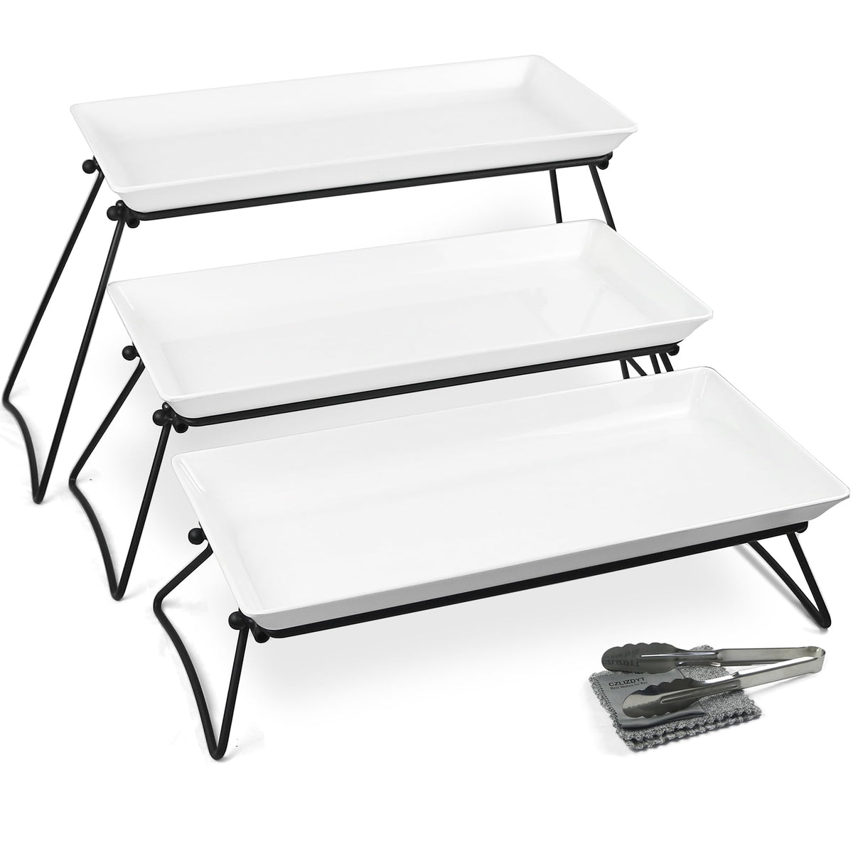 Czlizdyt extra large 3-tier serving tray front view for party display.
