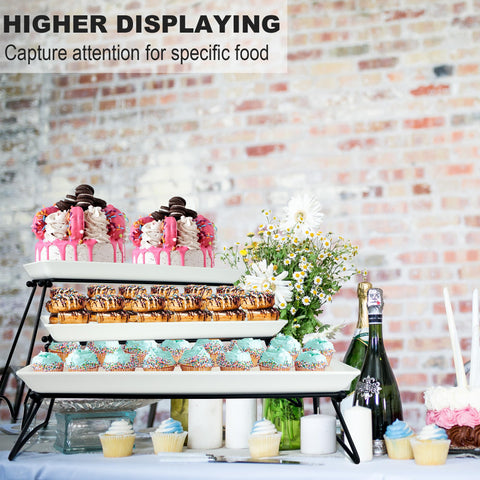 Czlizdyt three-tier stand arranged with cupcakes and fruit.