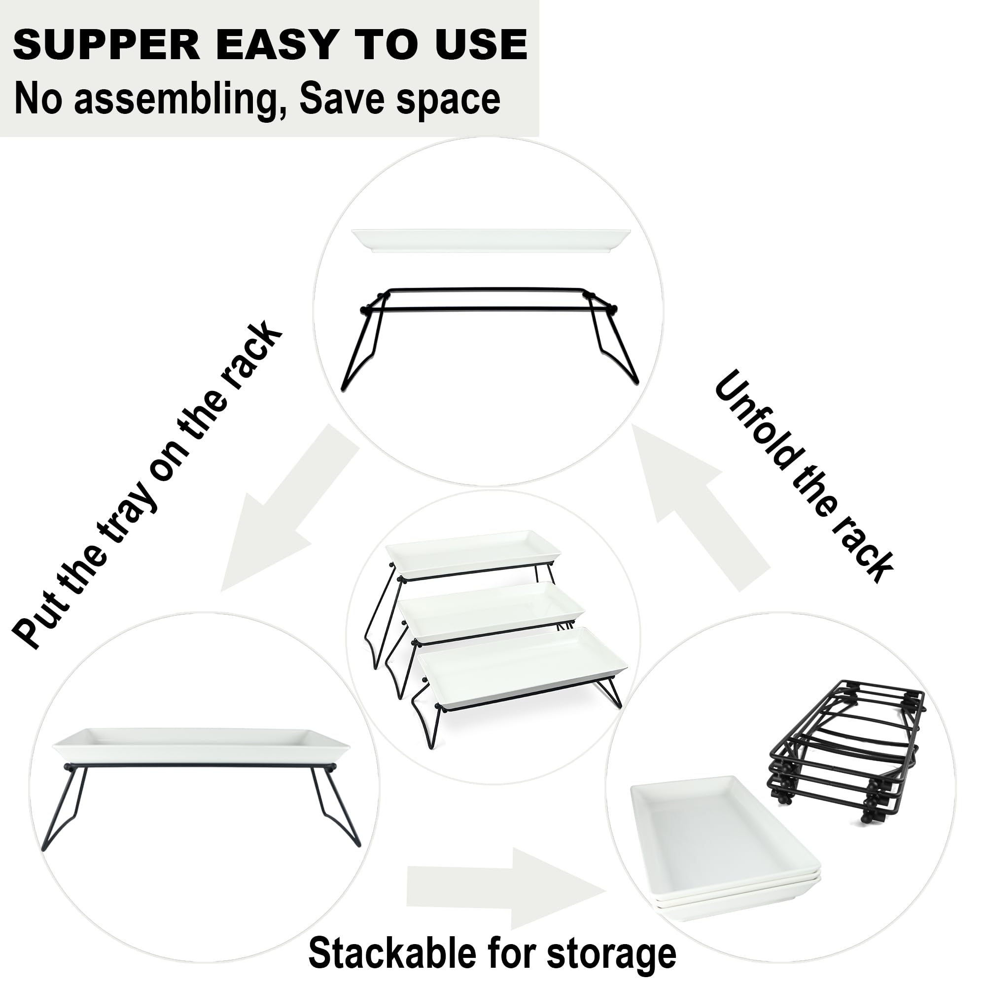 Czlizdyt white melamine platters stacked for a festive buffet.