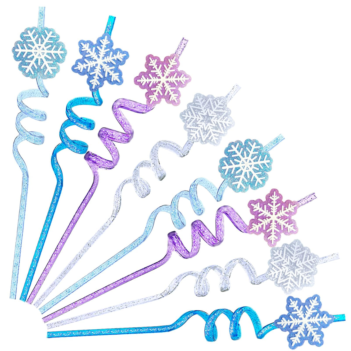 CZWXOXO 24pcs glitter frozen plastic straws for colorful party drinks.