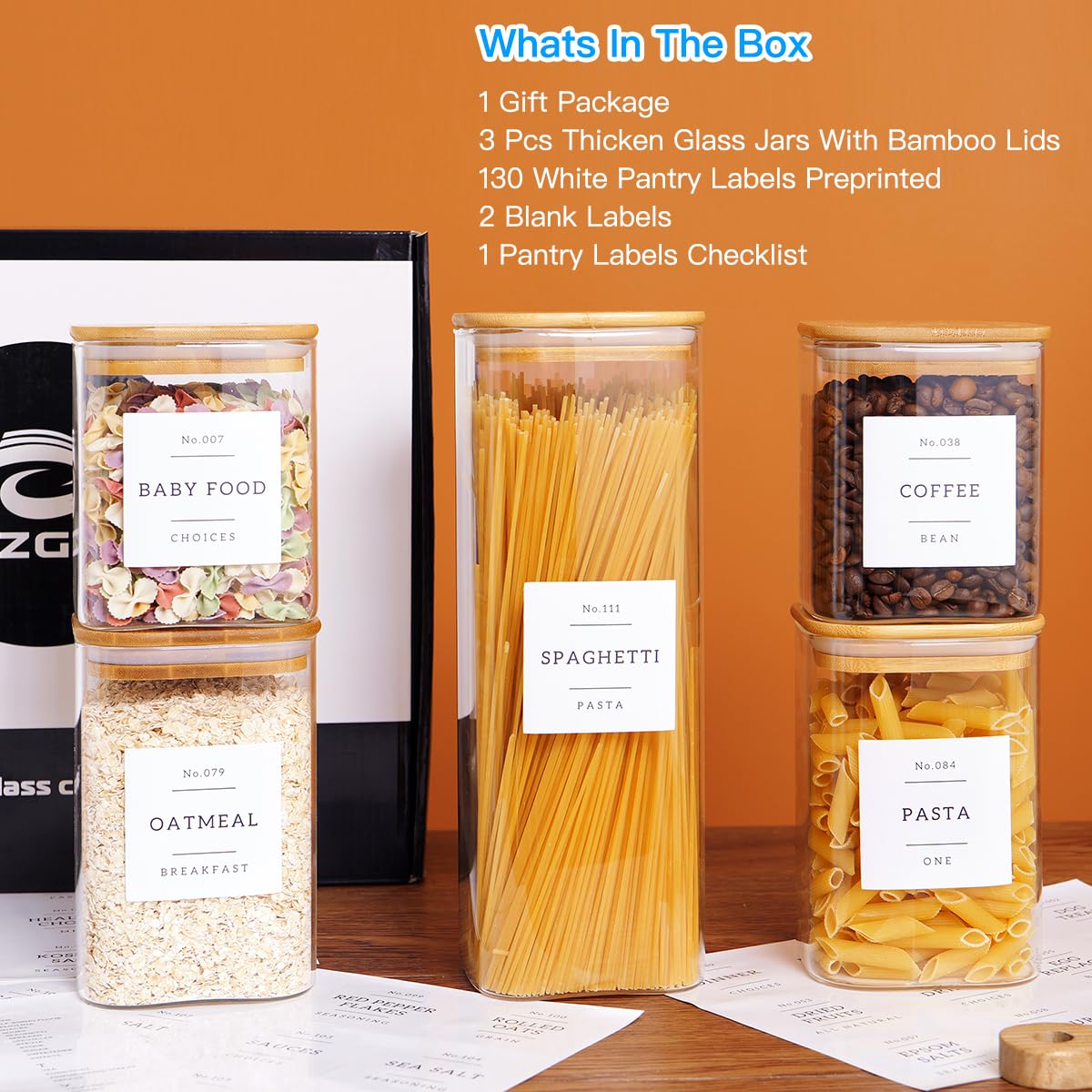 CZZGSM 132 labels help categorize cookies, nuts, and cereals at a glance.