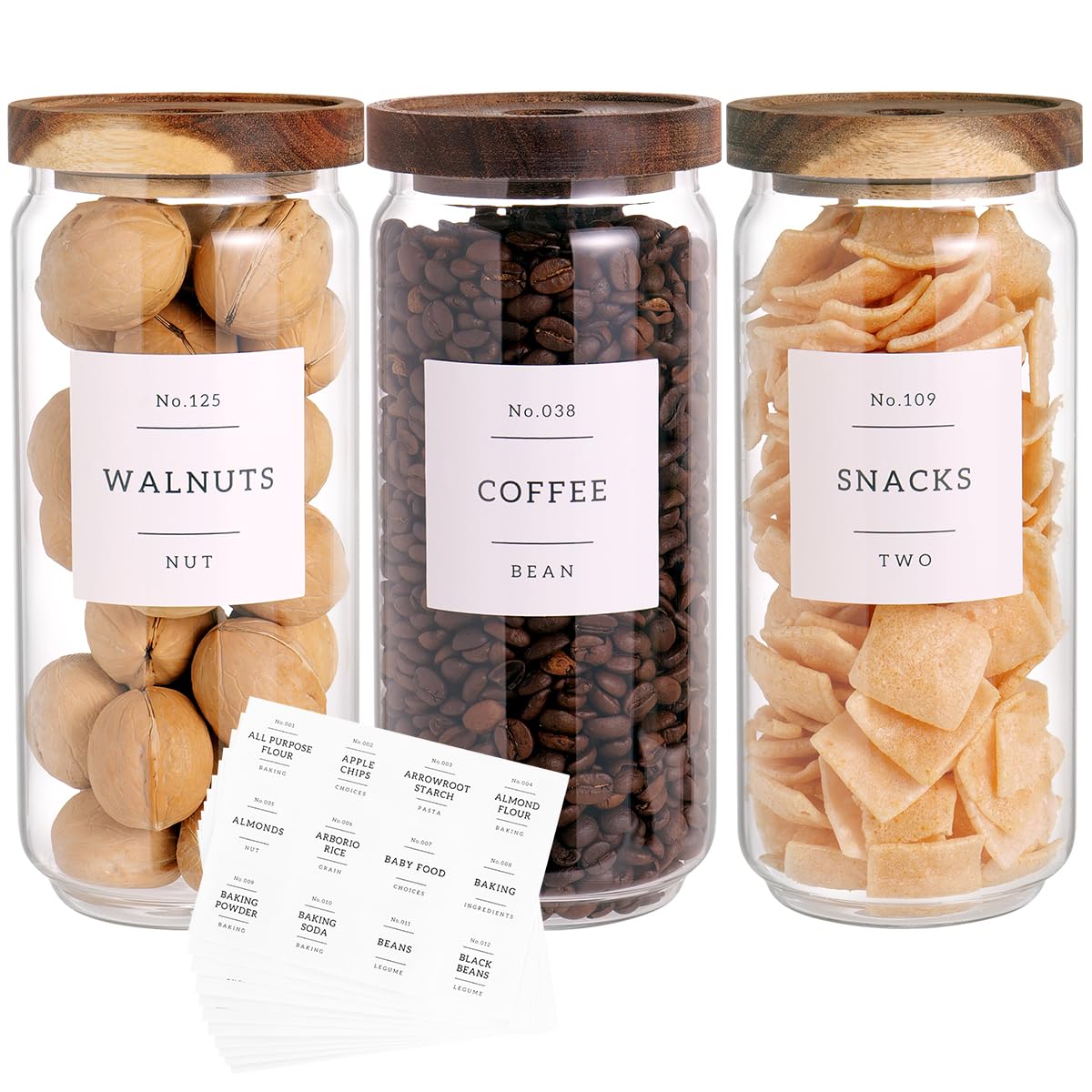 CZZGSM 3-pack glass pantry jars with acacia lids for neat kitchen organization.