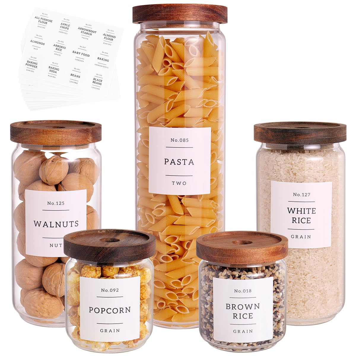 CZZGSM 5-pack glass pantry jars with acacia lids for organized pantry storage