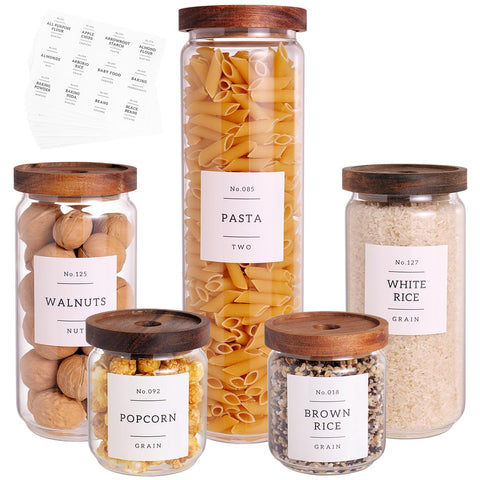 CZZGSM 5-pack glass pantry jars with acacia lids for organized pantry storage