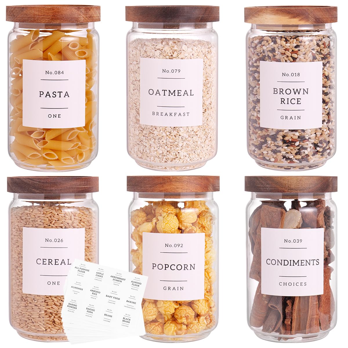 CZZGSM 6 set glass pantry jars with acacia lids, 23oz each, for organized storage.