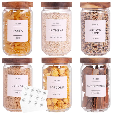 CZZGSM 6 set glass pantry jars with acacia lids, 23oz each, for organized storage.