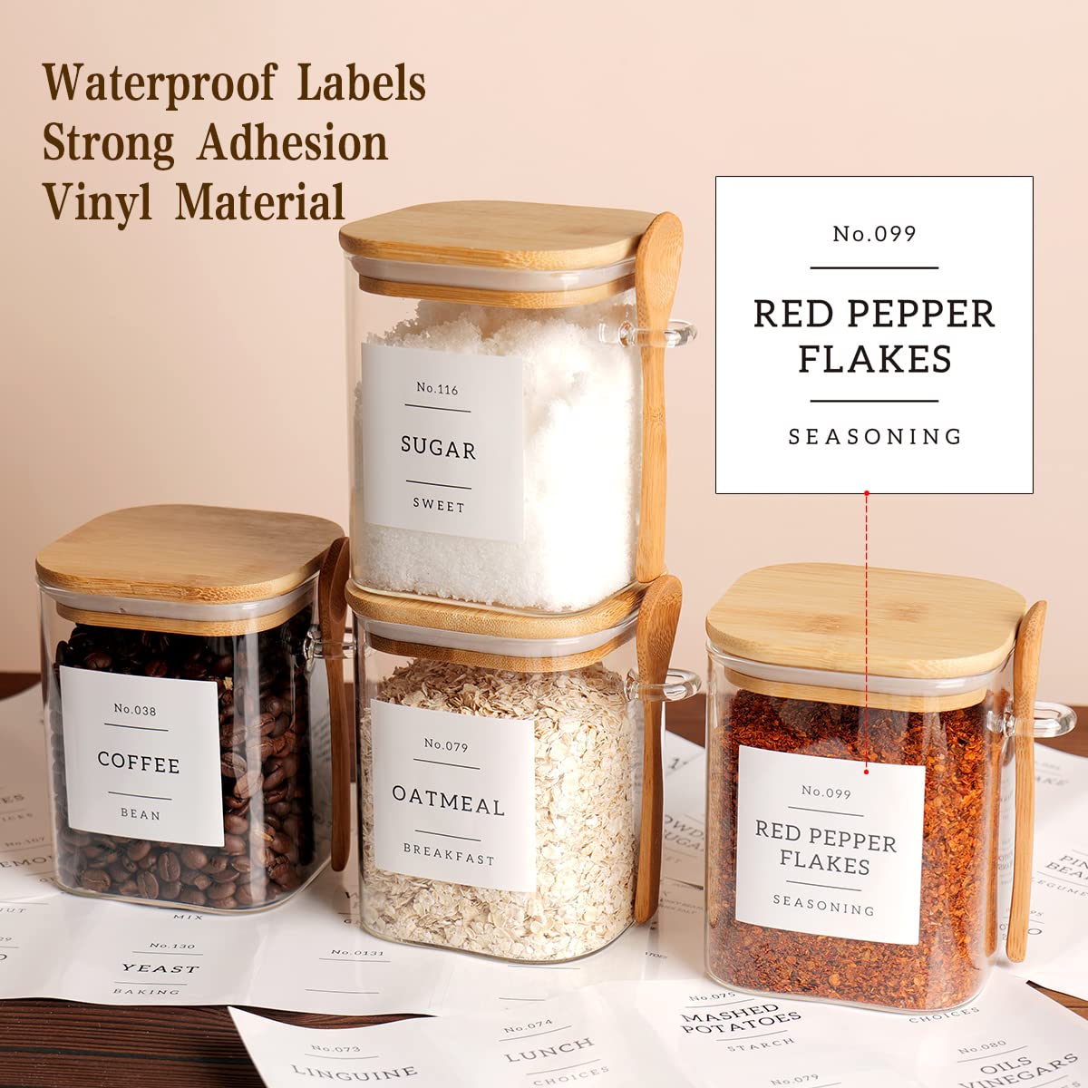 132 pantry labels pack helps categorize jars for easy coffee and tea organization.