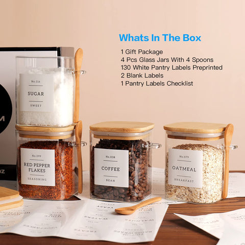 CZZGSM square glass jar with lid and spoon shows clear visibility of contents.