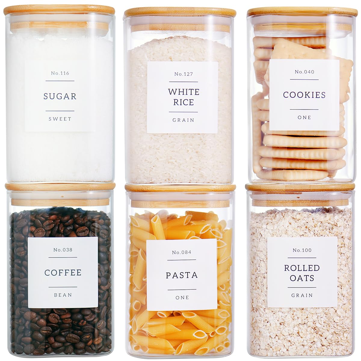 CZZGSM square glass pantry jars with airtight bamboo lids for organized storage