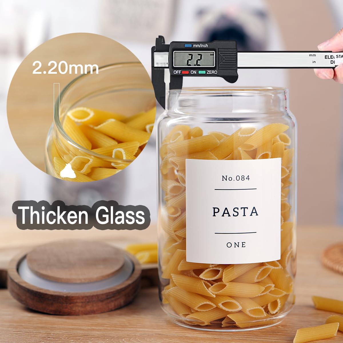 CZZGSM thick glass kitchen canister offers durability and clear visibility for pantry items.