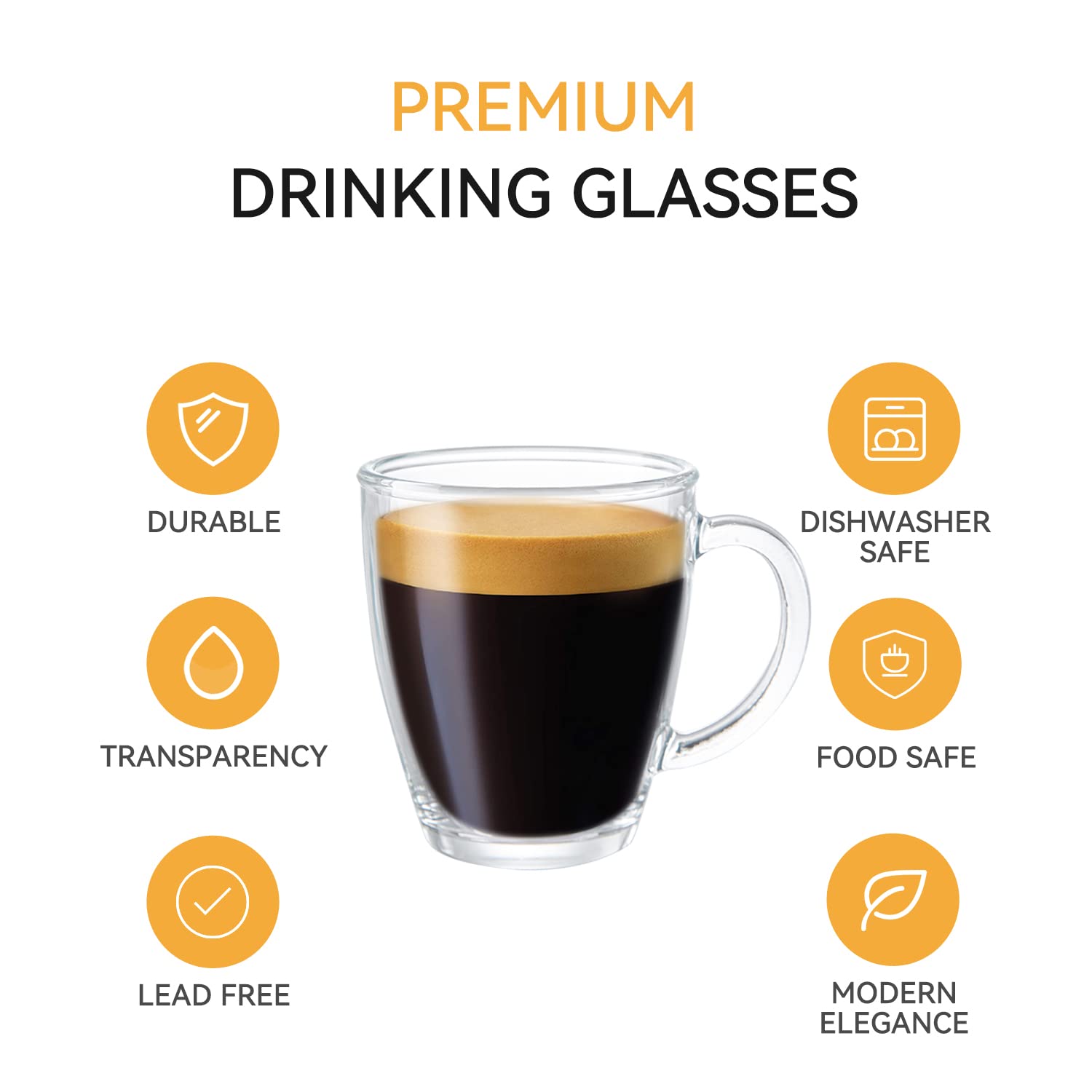 D.M DESIGN MASTER crystal-clear glass mug with sleek design for everyday use.