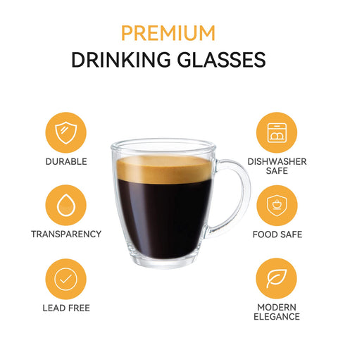 D.M DESIGN MASTER crystal-clear glass mug with sleek design for everyday use.