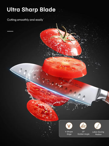 D.Perlla 7-inch santoku knife for versatile chopping and mincing tasks.