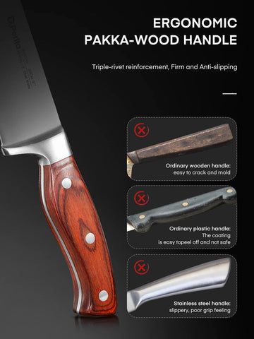 D.Perlla 8-inch chef knife with balanced full tang for precise slicing.