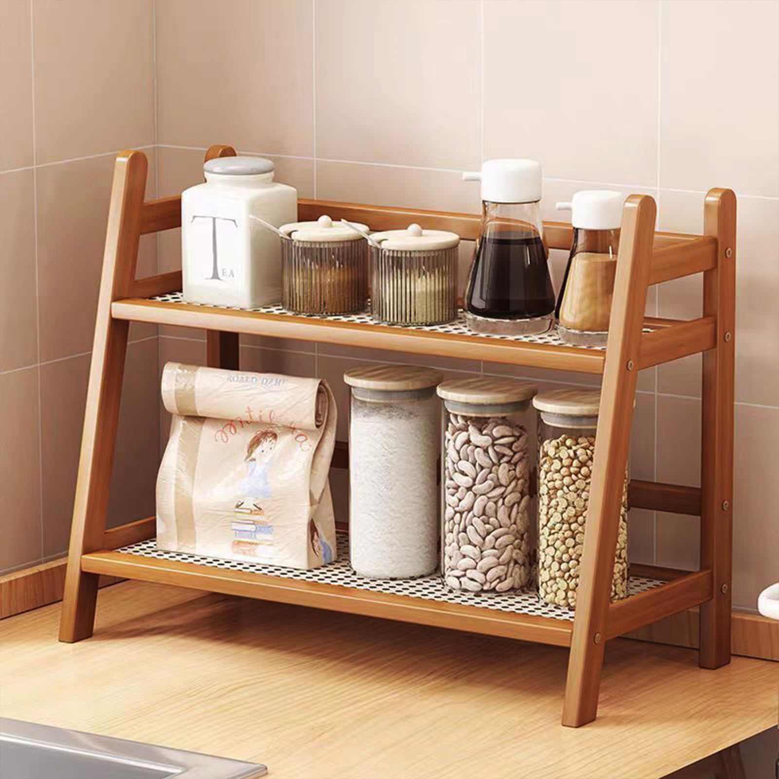 D-werack brown finish adds warmth to coffee and tea bar setup