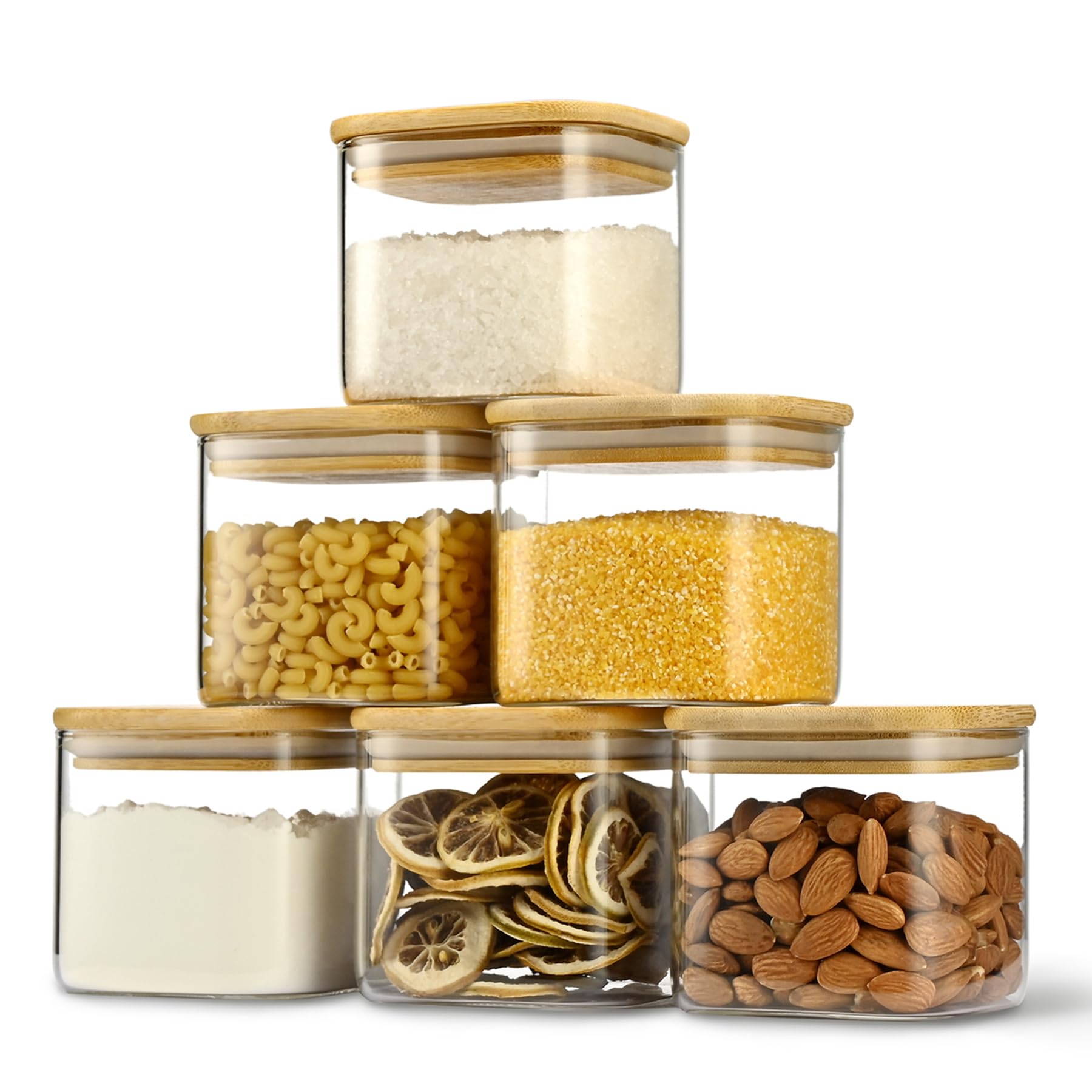 D2scrma 22oz spice container with bamboo lid demonstrates stackable, space-saving storage.