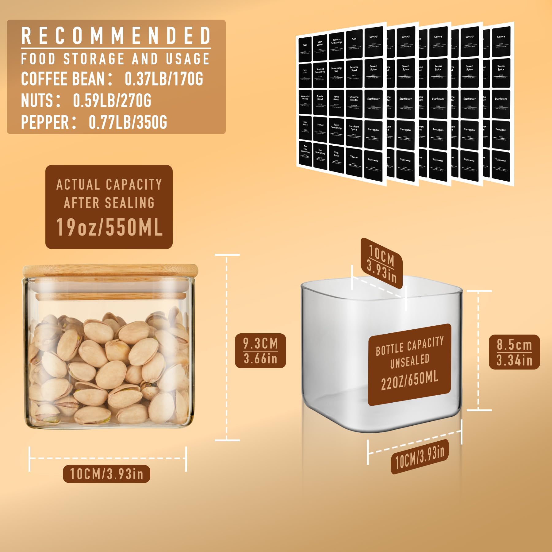 D2scrma square glass jar shows clear visibility for quick stock checks.