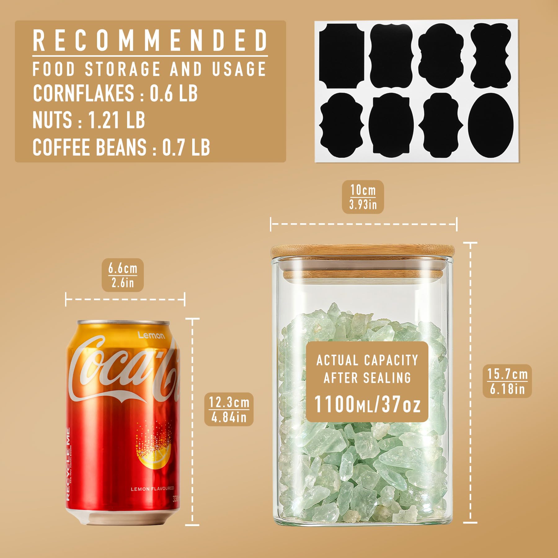 D2scrma wide-mouth glass jar eases scooping flour and rice without spills