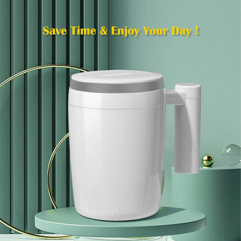 daasigwaa Rechargeable Self Stirring Mug lid close-up shows spill-resistant design for mornings.