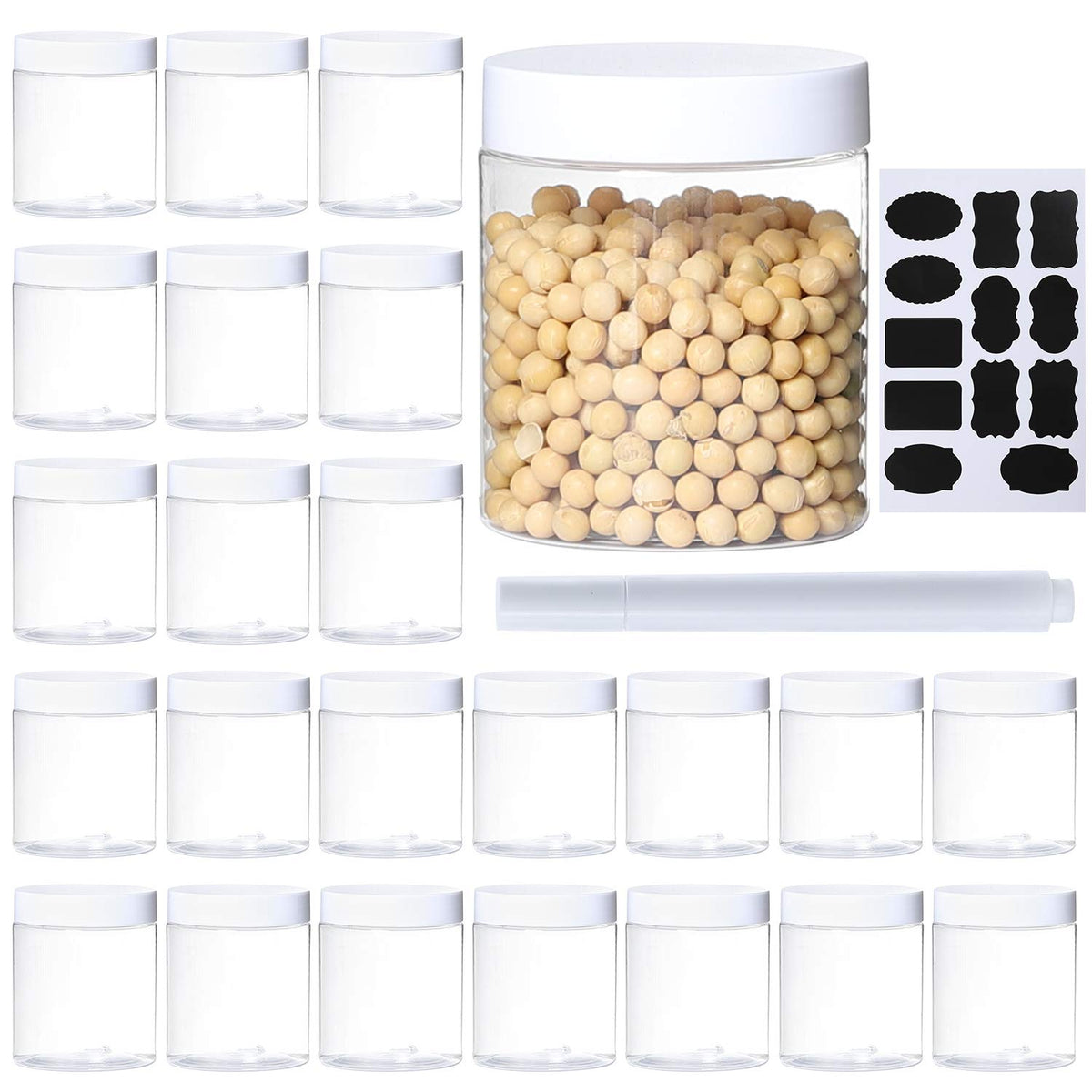 Dabacc 24-pack clear 8oz jar with lid for organized slime storage.
