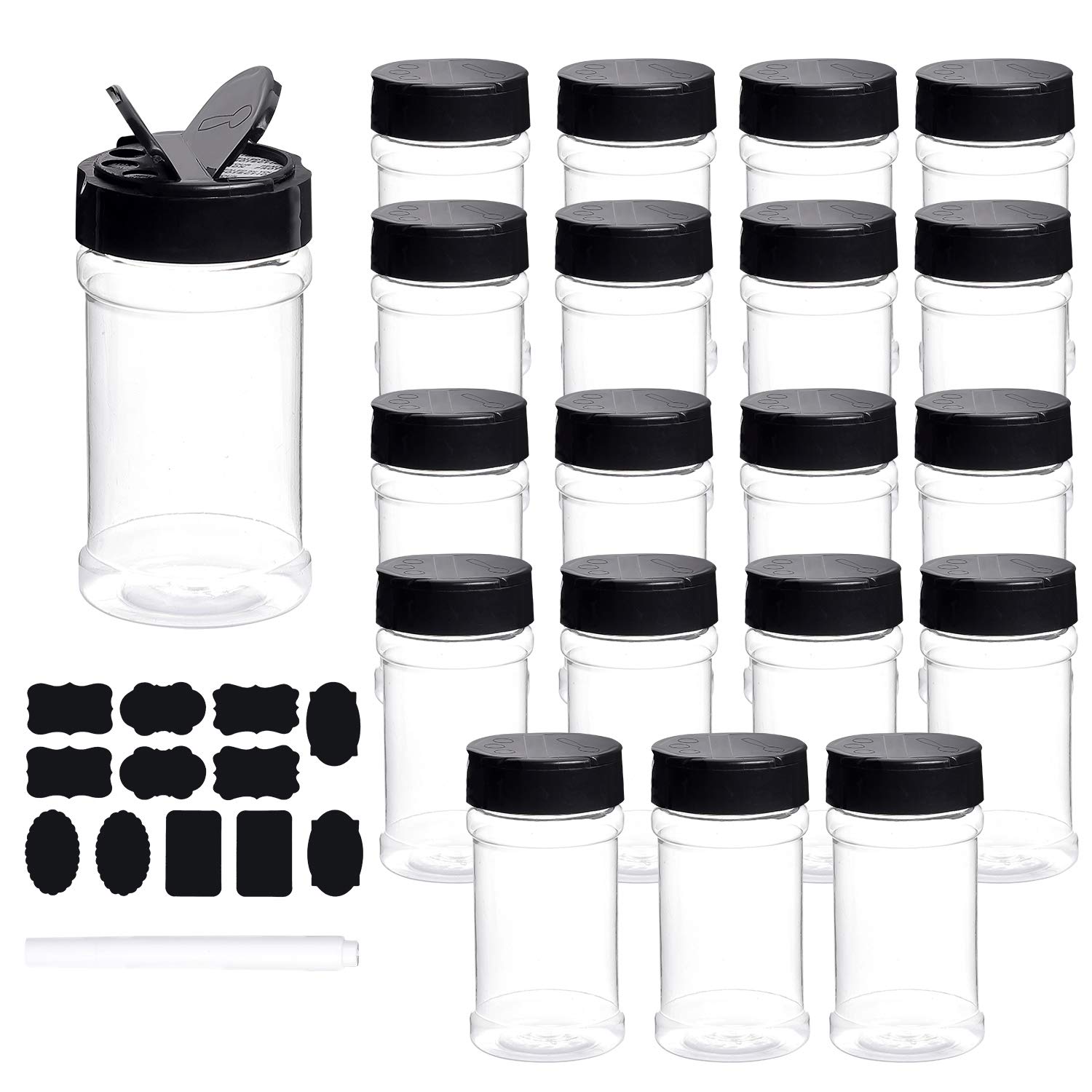 Dabacc 7oz clear spice bottles with lids for organized pantry storage