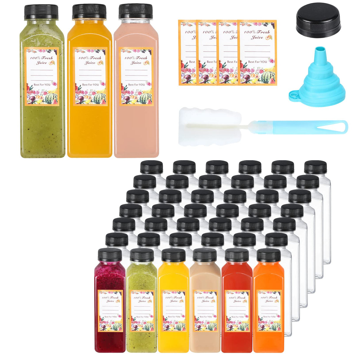 Dabacc juice bottle 12oz clear with cap, ideal for on-the-go beverages.