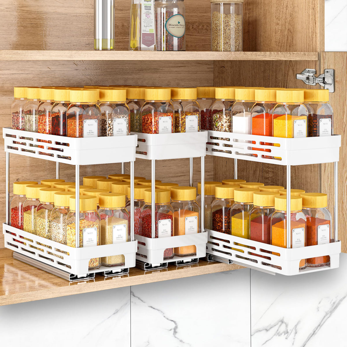DABIGE pull out spice rack assembly in cabinet for organized spices