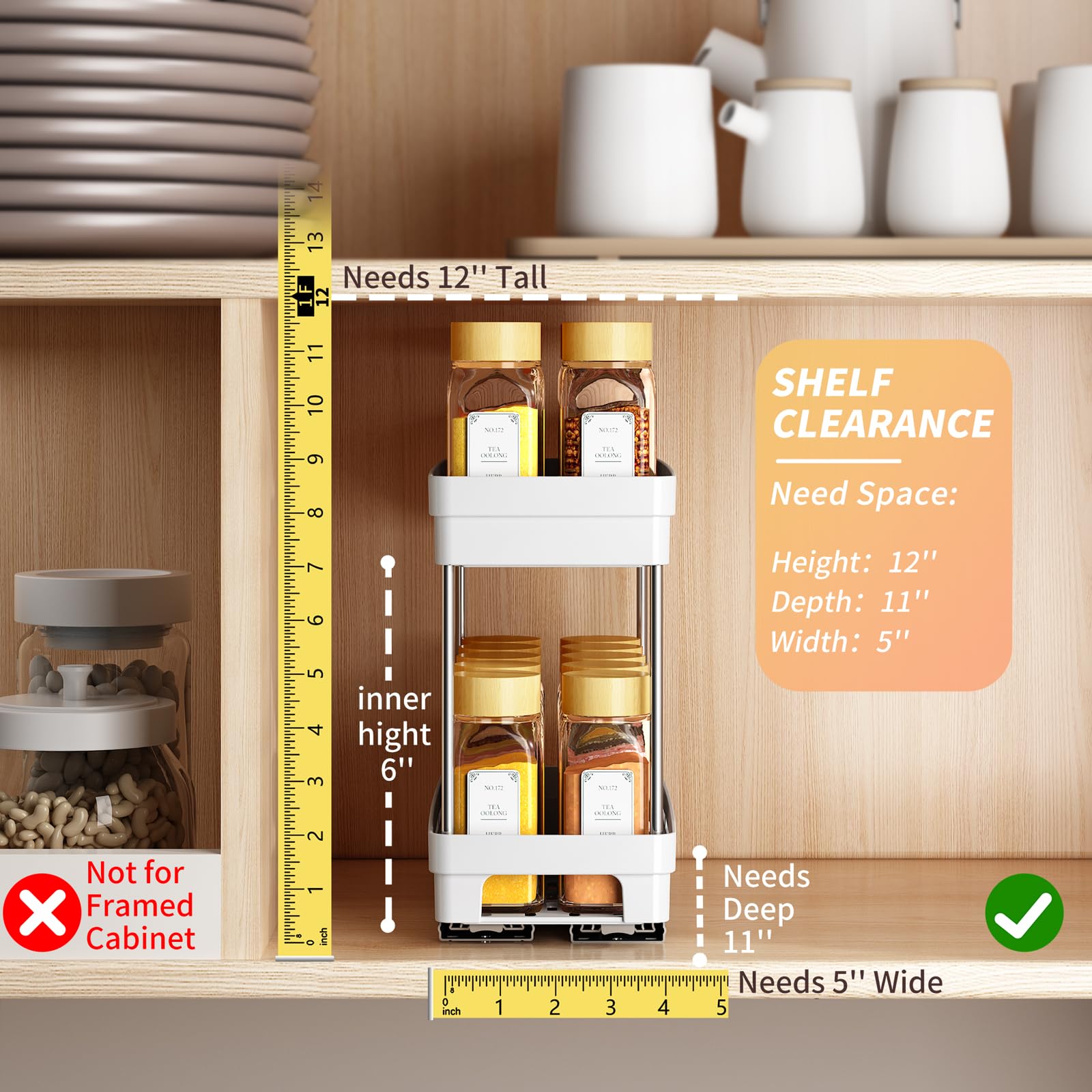 DABIGE two tier spice rack extended provides full visibility of jars