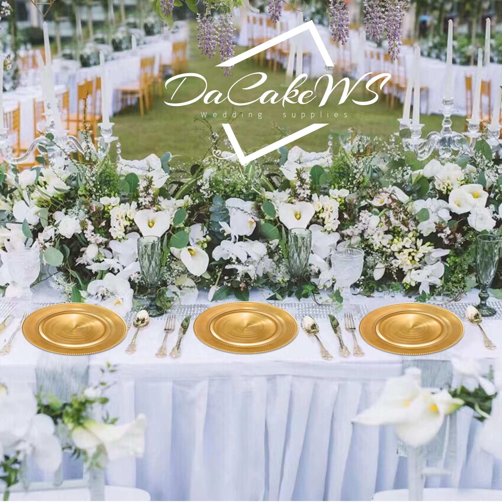 DaCakeWS coral reef texture charger detail adds festive shine for weddings and formal dinners