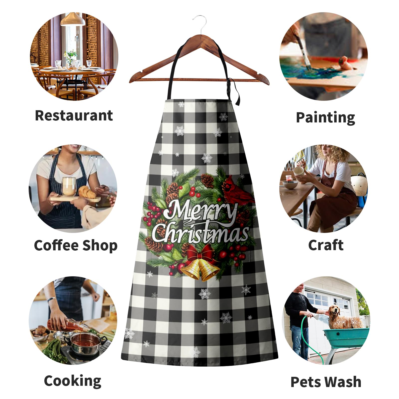 Dacawin Merry Christmas apron pocket keeps phone and recipes handy