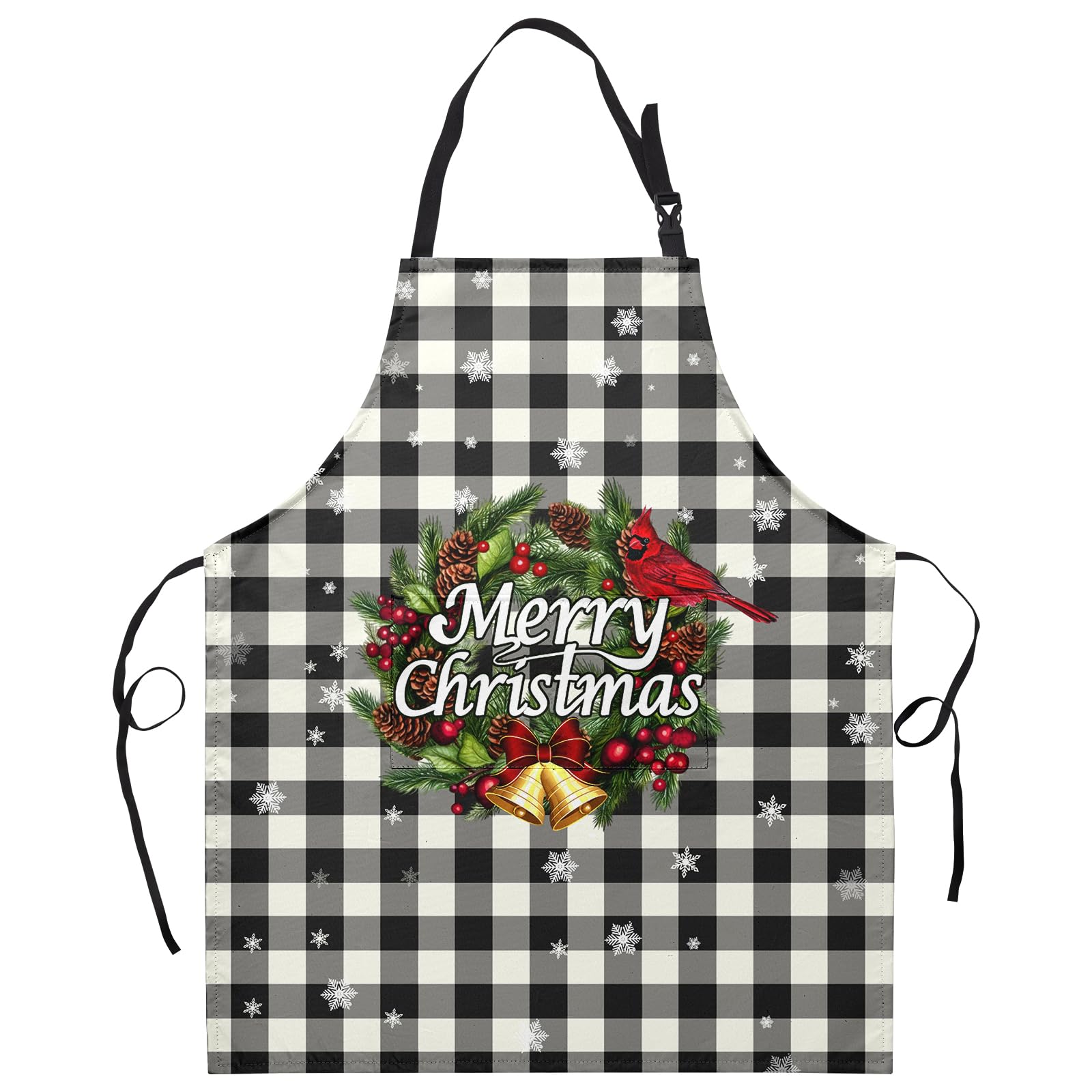 Dacawin Merry Christmas apron with waterproof buffalo plaid protects clothes during cooking