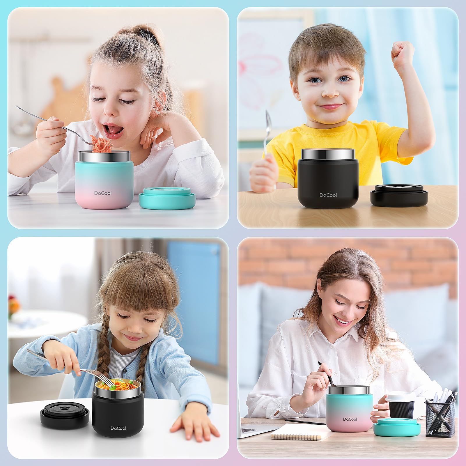 DaCool Thermo 13.5 oz capacity fits kid portions for school or outings
