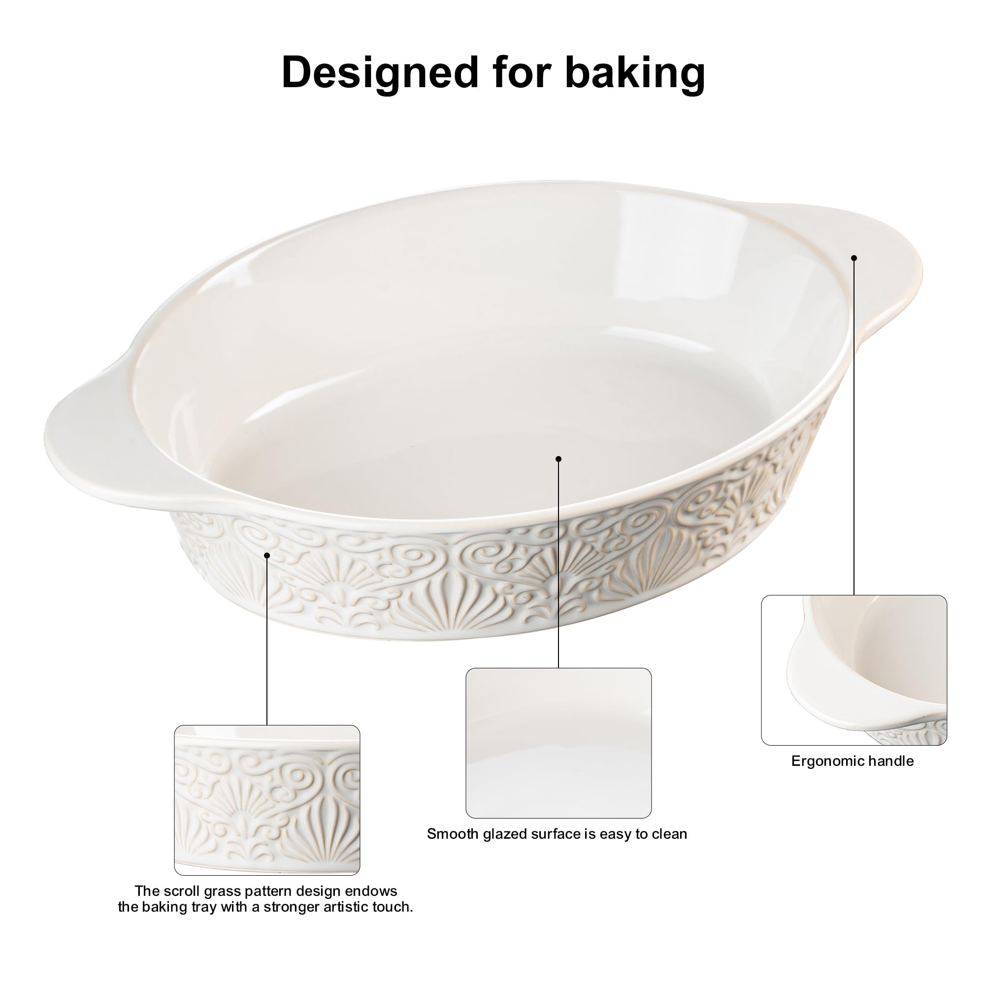Dafuceramic oven-safe and microwave-safe bakeware for versatile cooking.