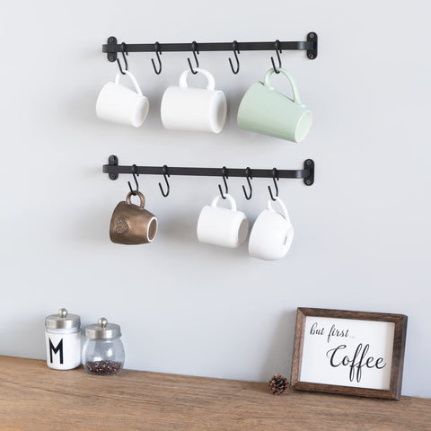 Dahey metal mug rack showcases durable finish for daily kitchen organization.