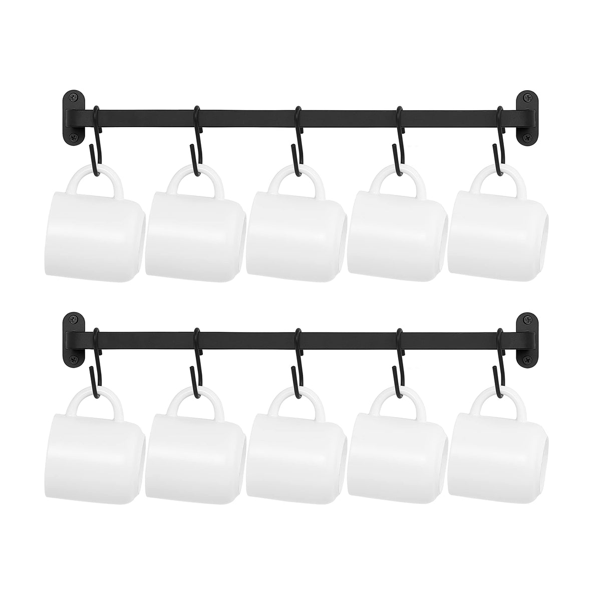 Dahey mug holder wall mount with 10 hooks keeps mugs neatly displayed and within reach.
