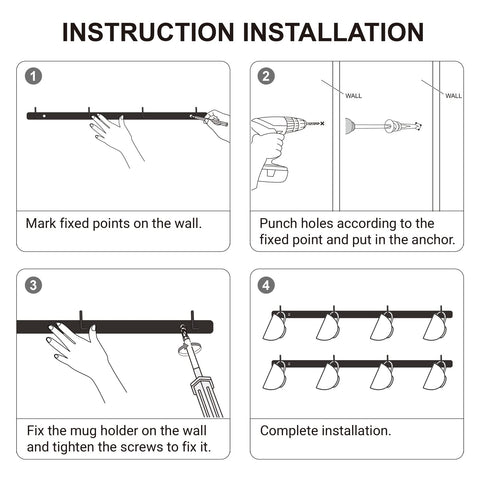 Dahey easy-install mug rack designed for under-cabinet mounting.