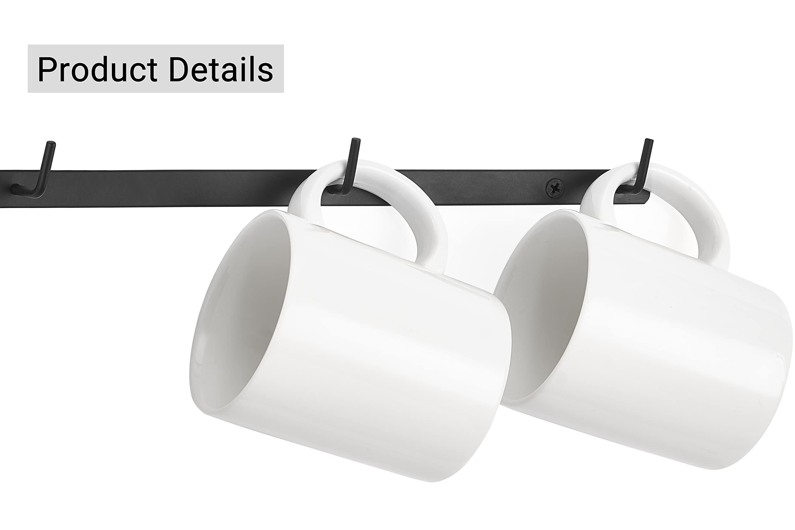 Dahey space-saving wall display keeps mugs within reach.