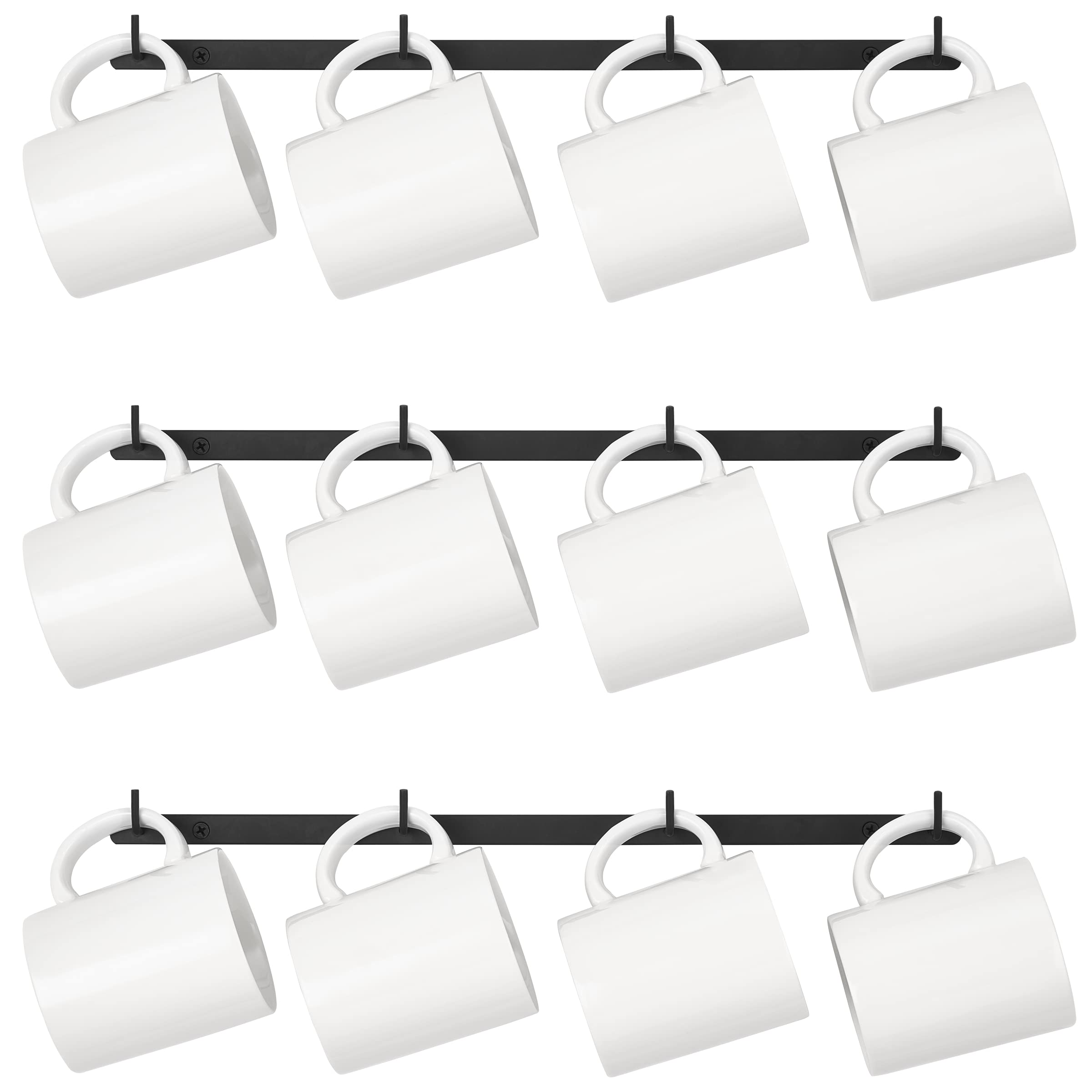 Dahey wall-mounted mug rack with four hooks for organized mugs.