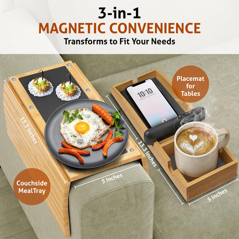 Daily Favorites Bamboo Arm Tray with detachable cup holder for versatile couch setups