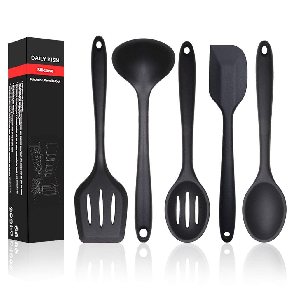 Daily Kisn silicone utensils set, five pieces, ready for versatile home cooking.