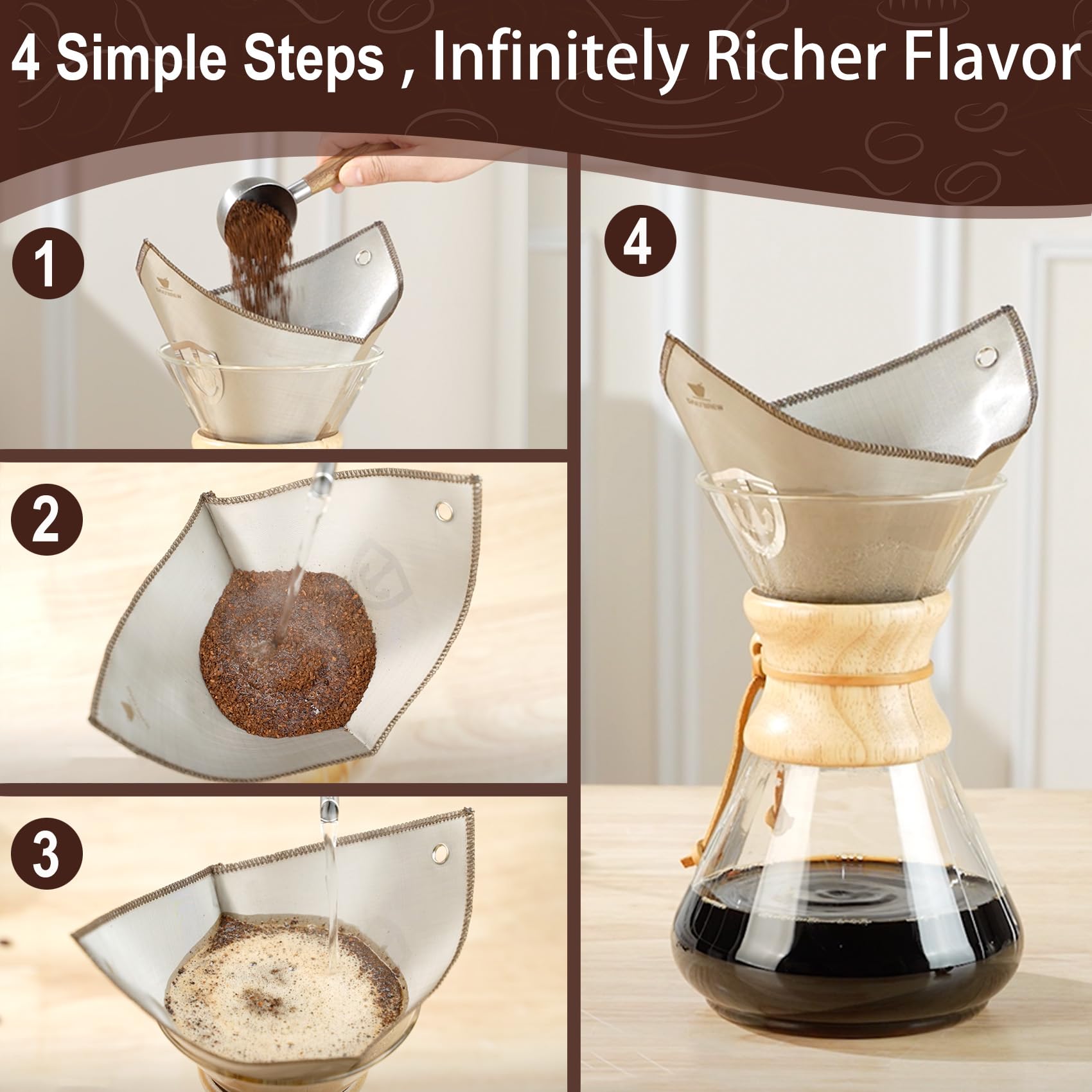 Includes a small brush for easy cleaning after brewing