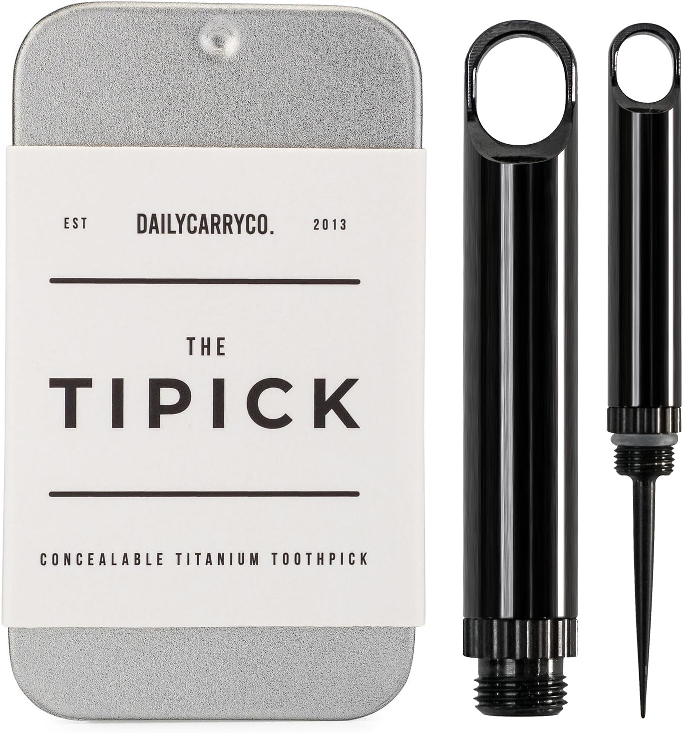 DAILYCARRYCO TiPick titanium holder closeup for durable travel hygiene.