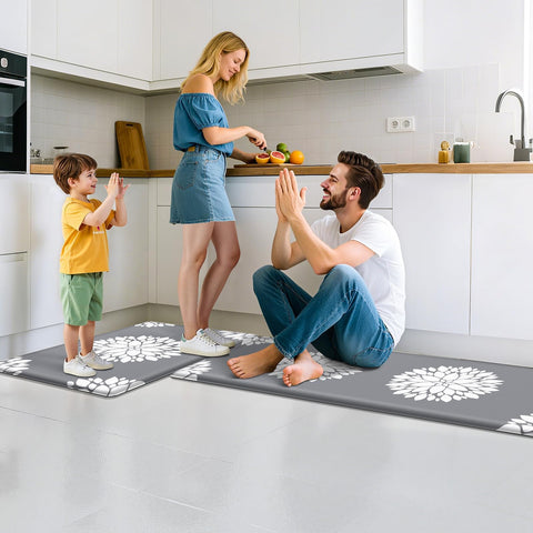 DailyCuddles floor-protection grey mat helps reduce foot fatigue in busy spaces.